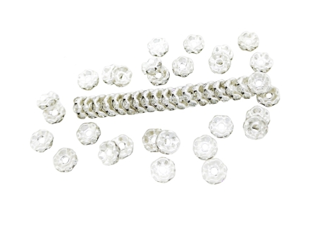 METAL ELEMENTS - RHINESTONE RONDELLE CRYSTAL ROUND LOOSE SPACER BEADS 02 - 6mm SILVER COLOR WITH WHITE - 1000pcs. Hole-1.5mm