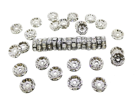 METAL ELEMENTS - RHINESTONE RONDELLE CRYSTAL ROUND LOOSE SPACER BEADS 01 - 10mm OXIDIZED (LIGHT) WITH WHITE - 50pcs. Hole-1.5mm