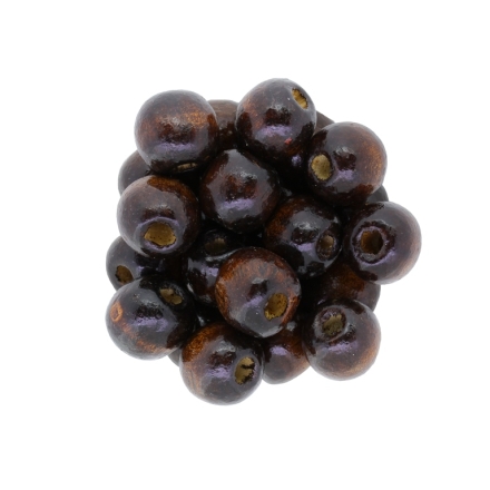 WOODEN BEADS - BALL SHAPED - 13x14mm BROWN (DARK) 07 - 50g Hole-4.5mm (57pcs.)