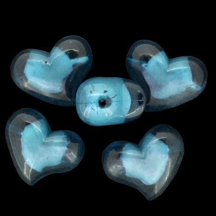 ACRYLIC BEADS BEAD IN BEAD - HEART 11 - 35x28x20mm TURQUOISE - 50 g Hole-3.8mm (5 pcs.)