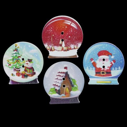 WOODEN FIGURES - CHRISTMAS - BUTTON TYPE - SNOW GLOBE 01 - 29x30x2mm MIX - PACKAGE 100pcs. Hole-2x2.0mm