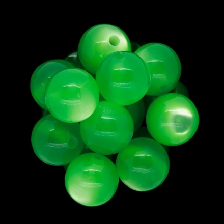 RESIN PLASTIC BEADS - CAT'S EYE - BALL - 16mm GREEN (LIGHT) - 5pcs. Hole-3.0mm