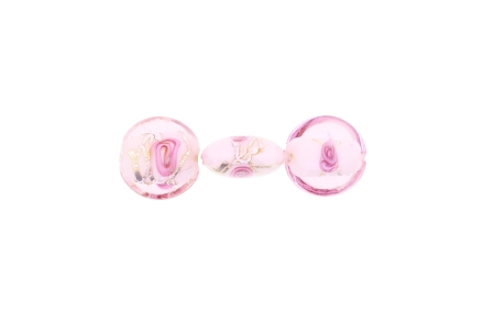 GLASS BEADS - MURANO STYLE - BONIBON WITH WHITE FILLING AND SPOTS 02 - 20х10mm PINK-PINK-SILVER - 20pcs. Hole:1.5mm