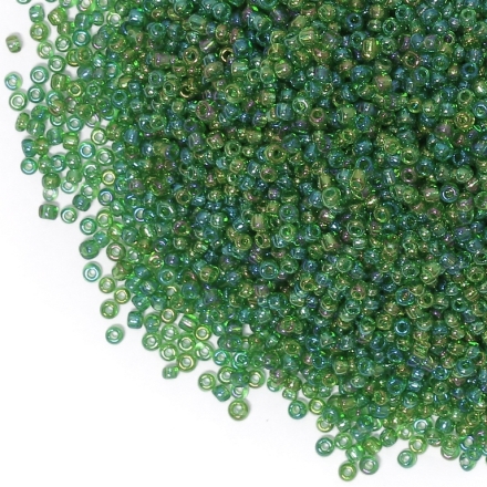 GLASS SEED BEADS - BALL 2mm - TRANSPARENT RAINBOW - GREEN 167В - 50g Hole-0.8mm