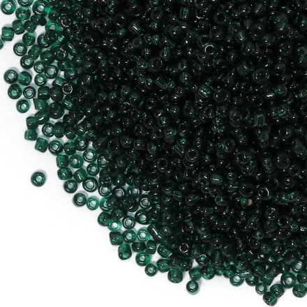 GLASS SEED BEADS - BALL 3mm - TRANSPARENT - GREEN (DARK) 23А - 50g Hole-1.0mm