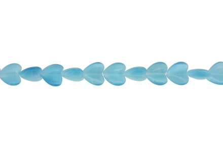 BEADS FROM NATURAL STONES - CAT'S EYE - HEART - 12x12x5mm BLUE (LIGHT) 02 - STRING (33pcs.) Hole-1.0mm