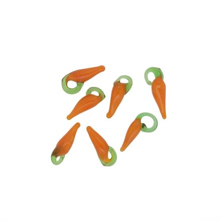 GLASS BEADS - MURANO TYPE - PENDANT - HOT PEPPER 01 - 14-18mm ORANGE AND GREEN - PACKAGE 50pcs. Hole-2-3.0mm