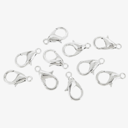 METAL ELEMENTS - LOBSTER CLAW CLASP PARROT CLOSURE - 7x12x3mm NICKEL COLOR  - NICKEL FREE - 20pcs. Hole-1.4mm