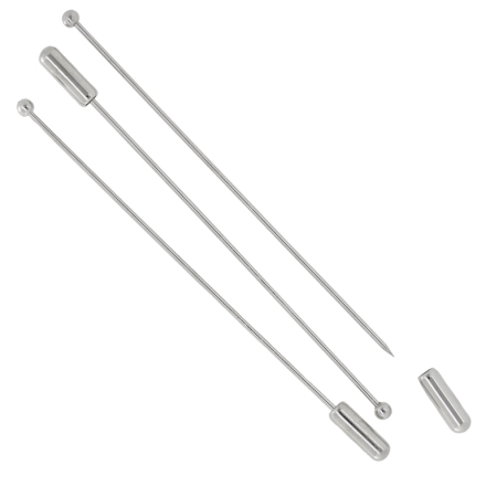 METAL ELEMENTS - BROOCH CLIP BASE SAFETY PINS - BALL HEAD PINS 3mm - BRASS - 76x1mm NICKEL COLOR - PACKAGE 20pcs.