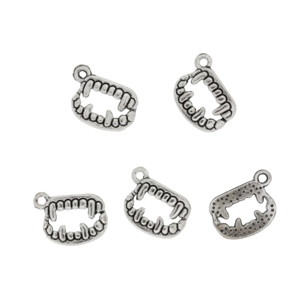 METAL BEADS - PENDANT - VAMPIRE TEETH 01 - 14x18x3mm NICKEL - 8pcs. Hole-1.5mm