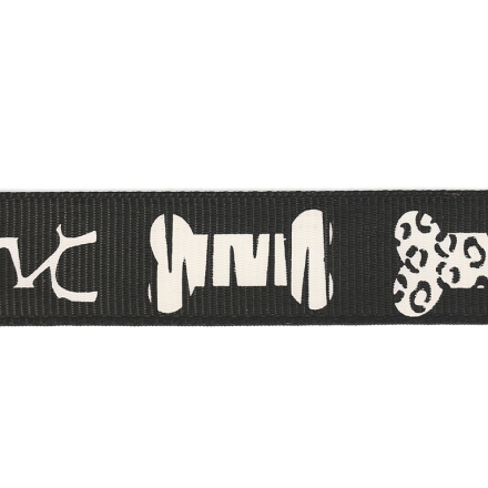 GROSGRAIN RIBBON - PRINT - BONES 01 - 20mm BLACK AND WHITE - 40meters
