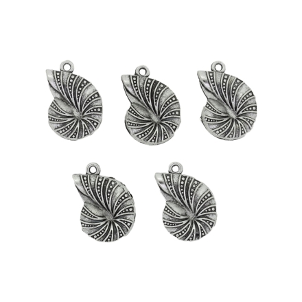 METAL BEADS - PENDANT - SEA SNAIL 01 - 16x23x3mm NICKEL - 4pcs.  Hole-1.6mm