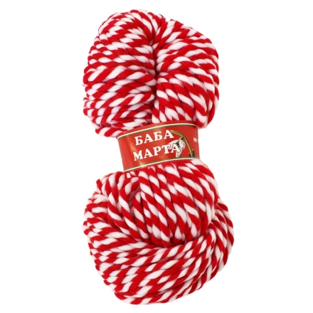 YARN - BABA MARTA 52 - WHITE-RED - 60m - ACRYLIC - 1 skein