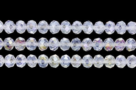 GLASS BEADS - FACETED RONDELLE CRYSTALS - 10x8mm - АВ TRANSPARENT - WHITE 097 - PACKAGE (3x70pcs.) Hole-1.5mm