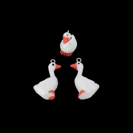 PLASTIC BEADS - RESIN 3D - PENDANTS - GOOSE 01 - 18x33x12mm WHITE AND ORANGE (DARK) - 2pcs. Hole-2.2mm