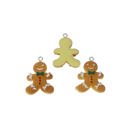 PLASTIC BEADS - RESIN 3D - PENDANTS - CHRISTMAS COOKIE 01 - 21x31x5mm BROWN (LIGHT) - 2pcs. Hole-2.2mm