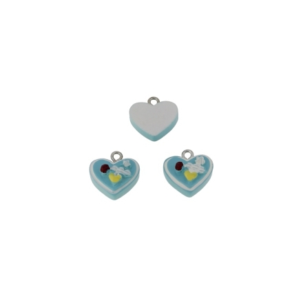 PLASTIC BEADS - RESIN 3D - PENDANTS - HEART SHAPED CAKE 02 - 16x16x8mm TURQUOISE AND WHITE - PACKAGE 30pcs. Hole-2.2mm