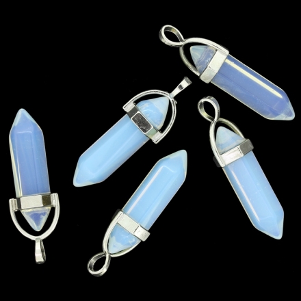 NATURAL STONE PENDANT - HEXAGON 02 - 43x13mm - MOONSTONE - SILVER HARDWARE - 1pc. Hole-4.5mm