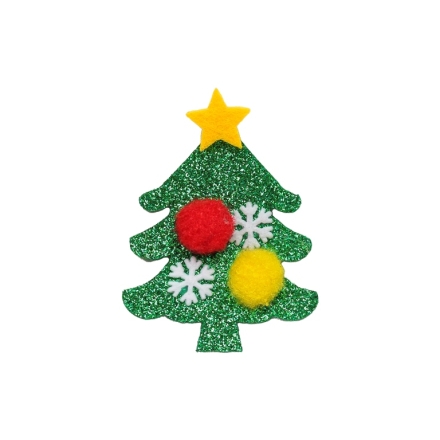TEXTILE BEADS - FELT - CHRISTMAS TREE 06 - 40x52mm GREEN-YELLOW-RED - PACKAGE 10pcs.