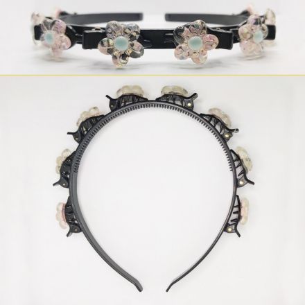 JEWELRY - ACCESSORY FOR HAIR - TIARA WITH HAIR CLIPS - PLASTIC - FLOWER D007 - BLACK AND TRANSPARENT - 1pc.