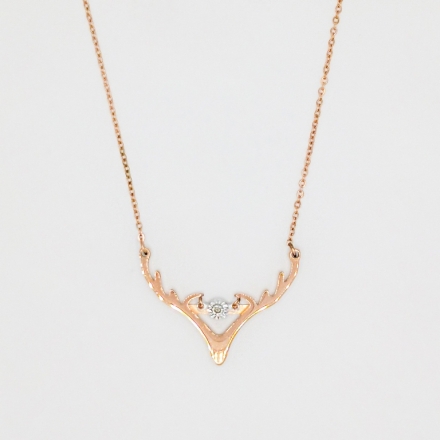 JEWELRY - NECKLACE - STAINLESS STEEL WITH CRYSTAL - DEER ANTLERS К049 - 3.1x2.3cm ROSE GOLD AND WHITE - 1pc.