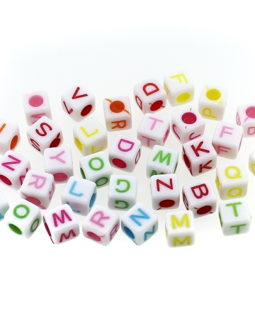 ACRYLIC BEADS - LETTERS - CUBE - 7x7mm MIX (LIGHT) - 50 g Hole-3.5mm (190pcs.)