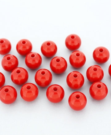 OPAQUE PLASTIC BEADS - BALL - 10mm RED С07 - PACKAGE 500g Hole-2.2mm (928pcs.)