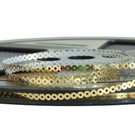 SEQUIN RIBBON - CIRCLE 01 FLAT - METALLIC - 3mm GOLD 043 - ROLL 70meters Hole-1.0mm