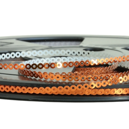 SEQUIN RIBBON - CIRCLE 01 FLAT - METALLIC - 3mm ORANGE 046 - ROLL 70meters Hole-1.0mm