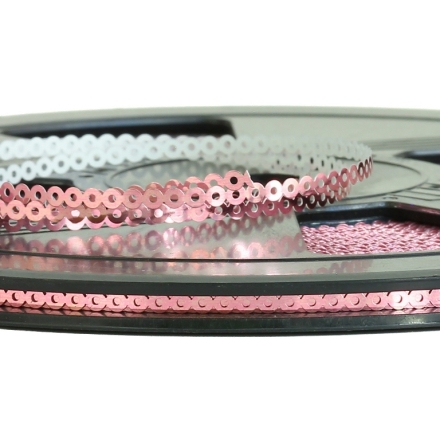SEQUIN RIBBON - CIRCLE 01 FLAT - METALLIC - 3mm PINK 049 - ROLL 70meters Hole-1.0mm