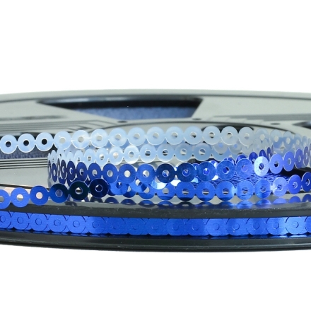 SEQUIN RIBBON - CIRCLE 01 FLAT - METALLIC - 4mm BLUE (DARK) 057 - ROLL 70meters Hole-1.0mm