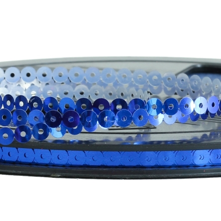 SEQUIN RIBBON - CIRCLE 01 FLAT - METALLIC - 5mm BLUE (DARK) 057 - ROLL 70meters Hole-1.0mm