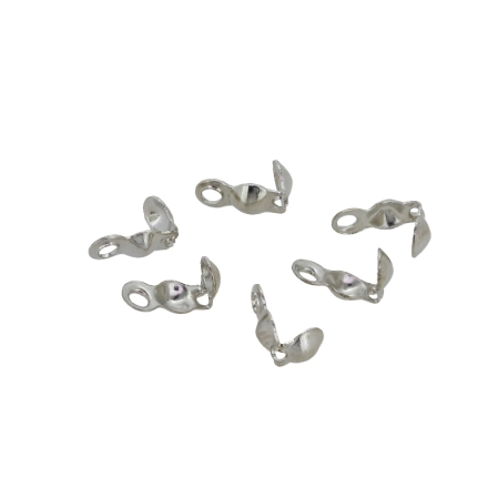 METAL ELEMENTS - CLAMSHELL BEAD TIP DOUBLE CLOSED LOOPS - М2 - 4x8mm-2.4mm NICKEL COLOR (LIGHT) (MATTE) - 200pcs. Hole-1.6mm