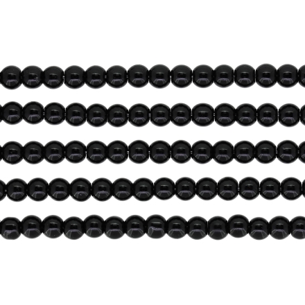 GLASS BEADS ON A STRING - BALL - 6mm BLACK - PACKAGE (5x62 pcs.) Hole-1.0mm