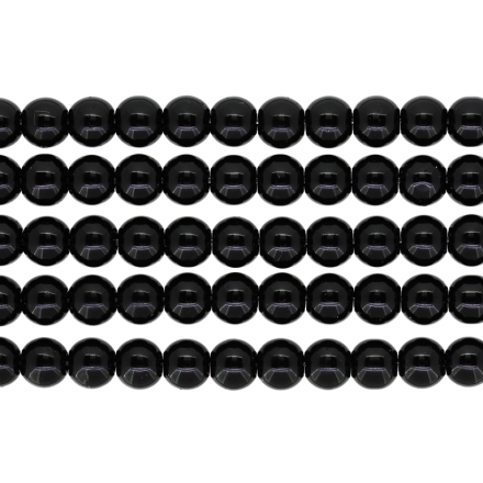 GLASS BEADS ON A STRING - BALL - 8mm BLACK - PACKAGE (5x50 pcs.) Hole-1.8mm