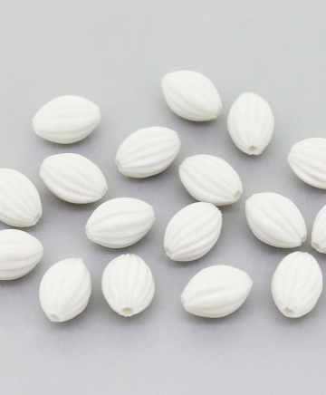 OPAQUE PLASTIC BEADS - ELLIPTICAL STRIPE - 11x7.5mm WHITE С01 - 50g Hole-2.0mm (145pcs.)