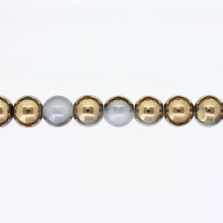 GLASS BEADS ON A STRING UV - BALL - MILKY - 10mm - GRAY AND BROWN (DARK) (METALLIC) - STRING (80 pcs.) Hole-1.3mm