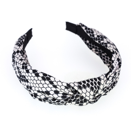 JEWELRY - ACCESSORY FOR HAIR - TIARA TEXTILE WITH KNOT D025 - SNAKE PRINT 01 - WHITE-BLACK - 1pc.