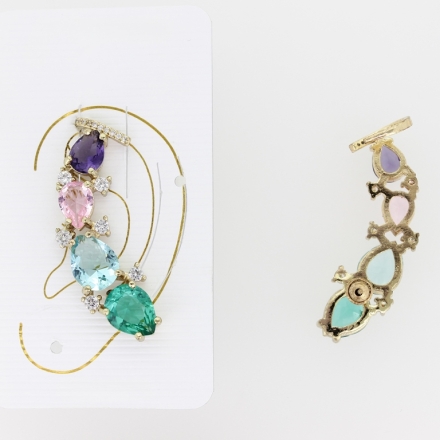 JEWELRY - EAR CUFF - RIGHT - ZIRCON Е323 - GOLD AND MIX (TURQUOISE) - 1pc.