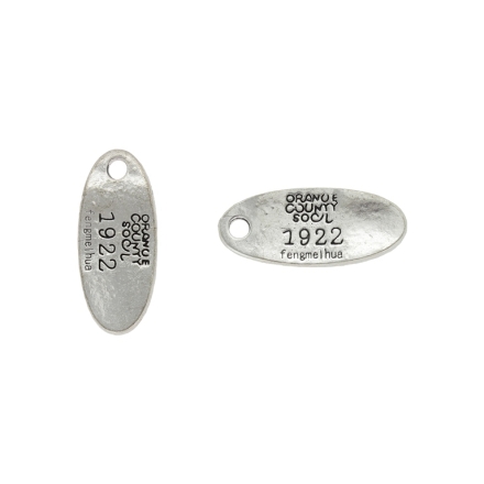 METAL BEADS - PENDANT - PLATE WITH INSCRIPTION 05 - 10x25x1.6mm SILVER - PACKAGE 50pcs. Hole-2.5mm