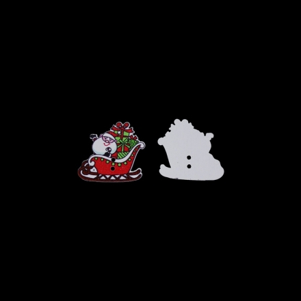 WOODEN FIGURES - BUTTON TYPE - CHRISTMAS - SANTA CLAUS 09 - 29x27x2mm WHITE WITH RED - PACKAGE 100pcs. Hole-2x2.0mm