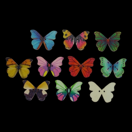 WOODEN FIGURES - BUTTON TYPE - BUTTERFLY 03 - 28х21х2mm NATURAL AND MIX - PACKAGE 100pcs. Hole-2х2.0mm
