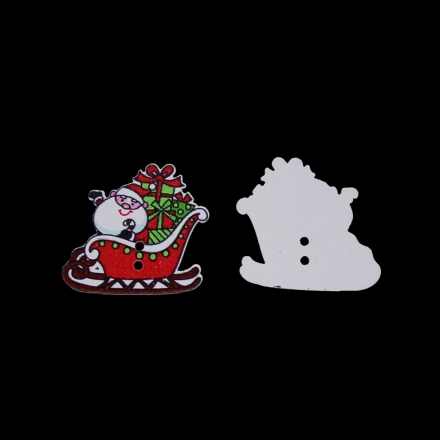 WOODEN FIGURES - BUTTON TYPE - CHRISTMAS - SANTA CLAUS 09 - 29x27x2mm WHITE WITH RED - PACKAGE 100pcs. Hole-2x2.0mm