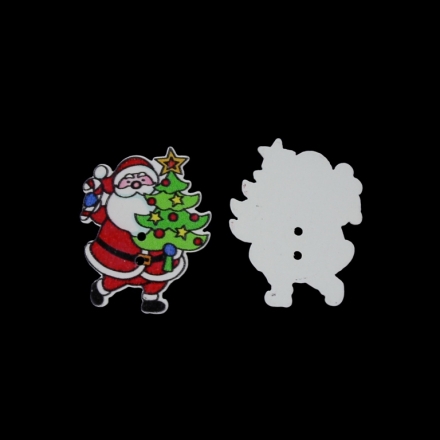 WOODEN FIGURES - BUTTON TYPE - CHRISTMAS - SANTA CLAUS 10 - 28х35х2mm WHITE WITH RED AND GREEN - PACKAGE 100pcs. Hole-2х2.0mm