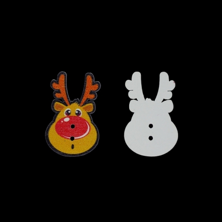 WOODEN FIGURES - BUTTON TYPE - CHRISTMAS - DEER 02 - 22x35x2mm WHITE AND ORANGE (DARK) - 10pcs. Hole-2x2.0mm