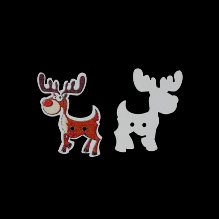 WOODEN FIGURES - BUTTON TYPE - CHRISTMAS - DEER 03 - 28x35x2mm WHITE AND BROWN - PACKAGE 100pcs. Hole-2x2.0mm