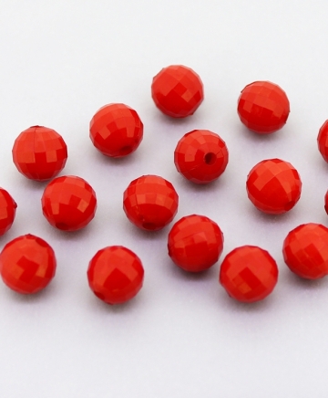 OPAQUE PLASTIC BEADS - BALL FACETED - 8mm RED С07 - 50g Hole-1.8mm (180pcs.)