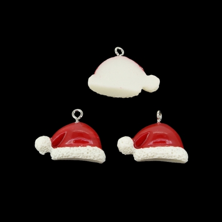 PLASTIC BEADS - RESIN 3D - PENDANT - CHRISTMAS HAT 02 - 25x19x7mm RED AND WHITE - PACKAGE 30pcs. Hole-2.0mm