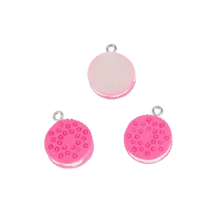 PLASTIC BEADS - RESIN 3D - PENDANT - BISCUITS WITH FILLING 01 - 16x20x6mm PINK AND WHITE - 2pcs. Hole-2.0mm