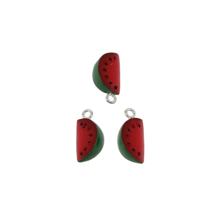 PLASTIC BEADS - RESIN 3D - PENDANT - WATERMELON 08 - 9x20x6mm GREEN-RED-BLACK - 2pcs. Hole-2.0mm